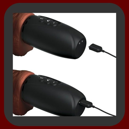 King Heat Thrust – ultra realistický vibrátor s funkcí tahu, vibrací, ohřevu a pulzace, hnědý, délka 16,6 cm, voděodolný a dobíjecí – EROSIANA