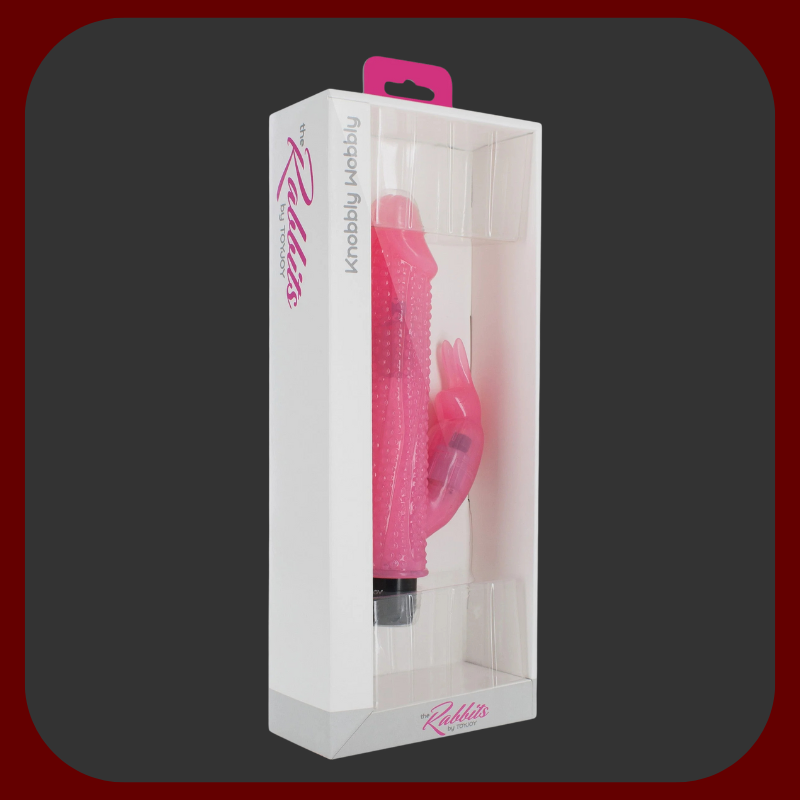 Králičí extra stimulační vibrátor KNOBBLY WOBBLY 20x3,5 cm s 9 režimy vibrací a rotací pro intenzivní orgasmus.