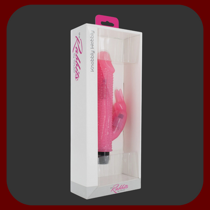 Králičí extra stimulační vibrátor KNOBBLY WOBBLY 20x3,5 cm s 9 režimy vibrací a rotací pro intenzivní orgasmus.