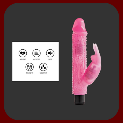 Králičí extra stimulační vibrátor KNOBBLY WOBBLY 20x3,5 cm s 9 režimy vibrací a rotací pro intenzivní orgasmus.