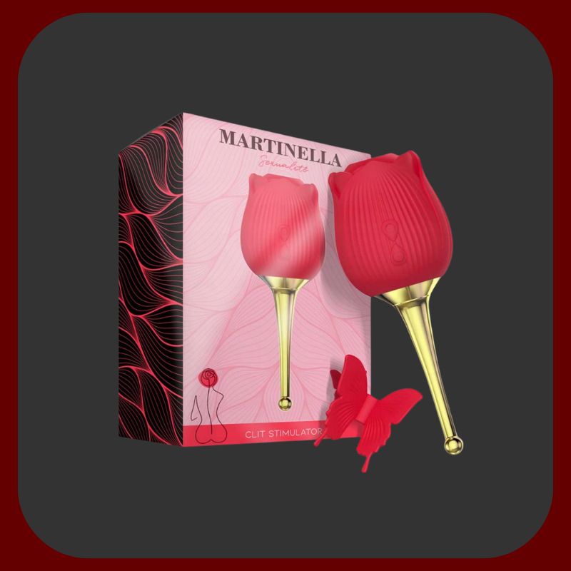 Klitorální odsávačka Martinella v červené a zlaté barvě, vyrobený z kvalitního silikonu s 10 režimy sání a vibrací pro nezapomenutelný orgasmus.