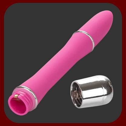 Růžový mini vibrátor LULU Satin Touch s hladkým povrchem a zakřiveným hrotem pro stimulaci bodu G, délka 15 cm.