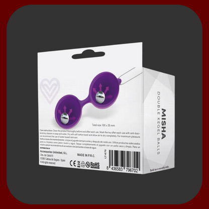 Fialové oscilující vaginální kuličky Misha z čistého silikonu o rozměrech 10 x 3,5 cm, ideální pro trénink pánevního dna a diskrétní stimulaci.