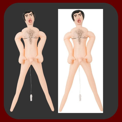 Nafukovací panák Gary s černými vlasy a odnímatelným vibrujícím penisem, délka 20,5 cm, realistický erotický společník s ústy a análním otvorem – EROSIANA