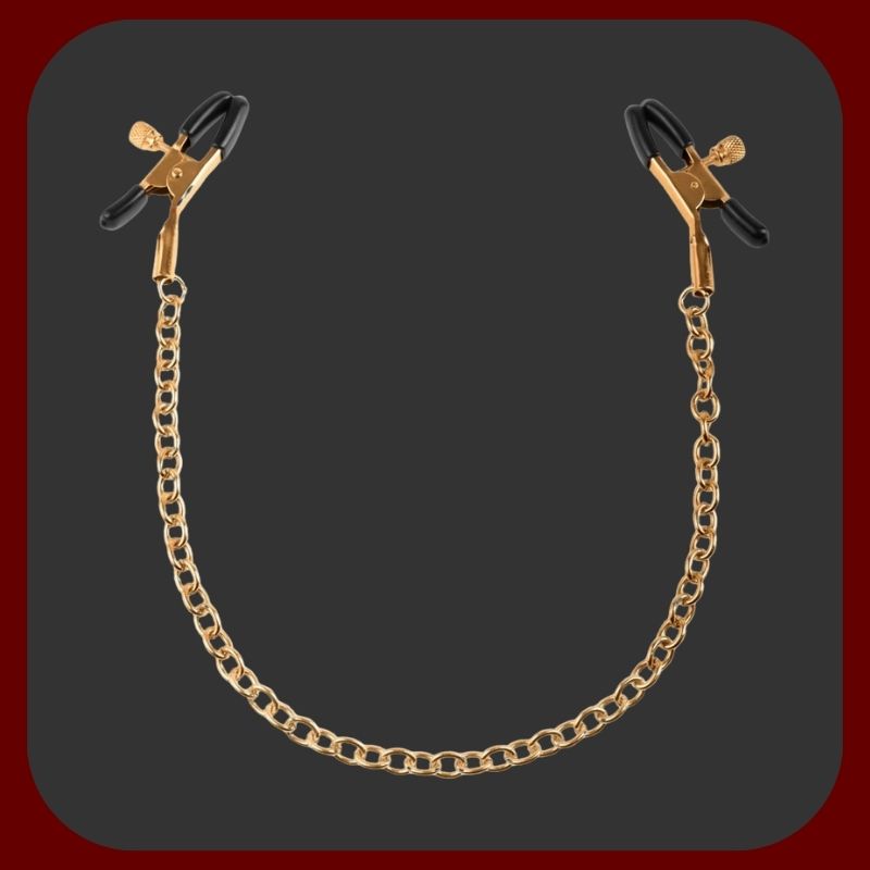 Luxusní nastavitelné zlaté svorky na bradavky s kovovými řetízky pro BDSM hry