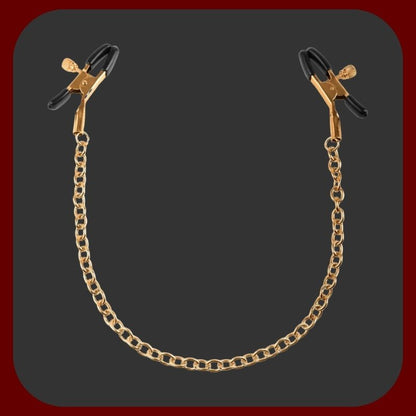 Luxusní nastavitelné zlaté svorky na bradavky s kovovými řetízky pro BDSM hry