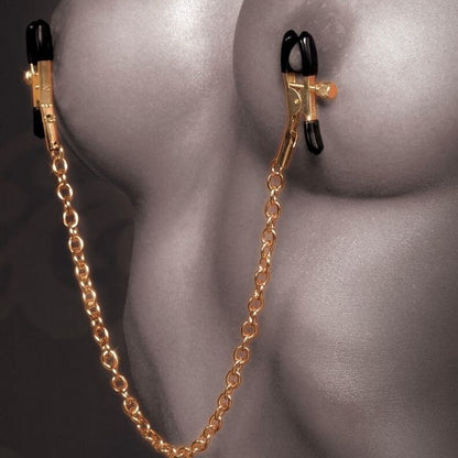 Luxusní nastavitelné zlaté svorky na bradavky s kovovými řetízky pro BDSM hry