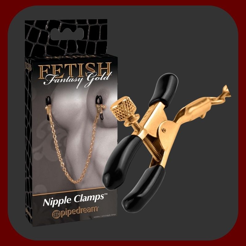 Luxusní nastavitelné zlaté svorky na bradavky s kovovými řetízky pro BDSM hry