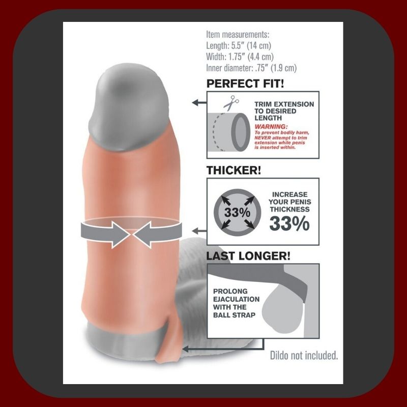 Realistický XL návlek na penis s odkrytým žaludem a kroužkem na varlata z pružného materiálu FantaFlesh