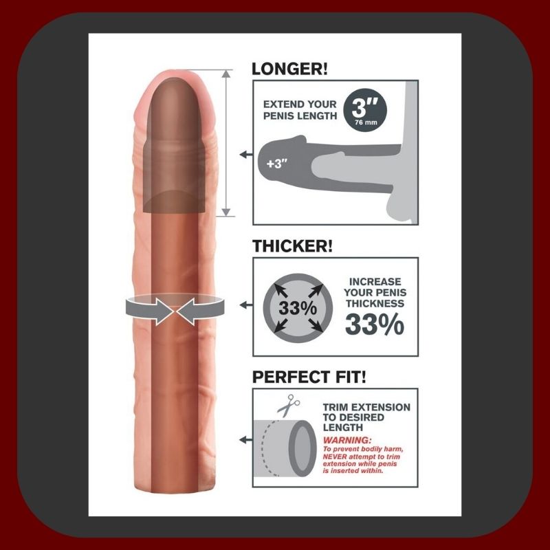 Luxusní tělový návlek na penis z materiálu FantaFlesh prodlužující délku o 7,5 cm s realistickým žilkováním a pružným povrchem