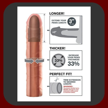 Luxusní tělový návlek na penis z materiálu FantaFlesh prodlužující délku o 7,5 cm s realistickým žilkováním a pružným povrchem