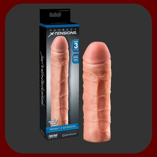 Luxusní tělový návlek na penis z materiálu FantaFlesh prodlužující délku o 7,5 cm s realistickým žilkováním a pružným povrchem