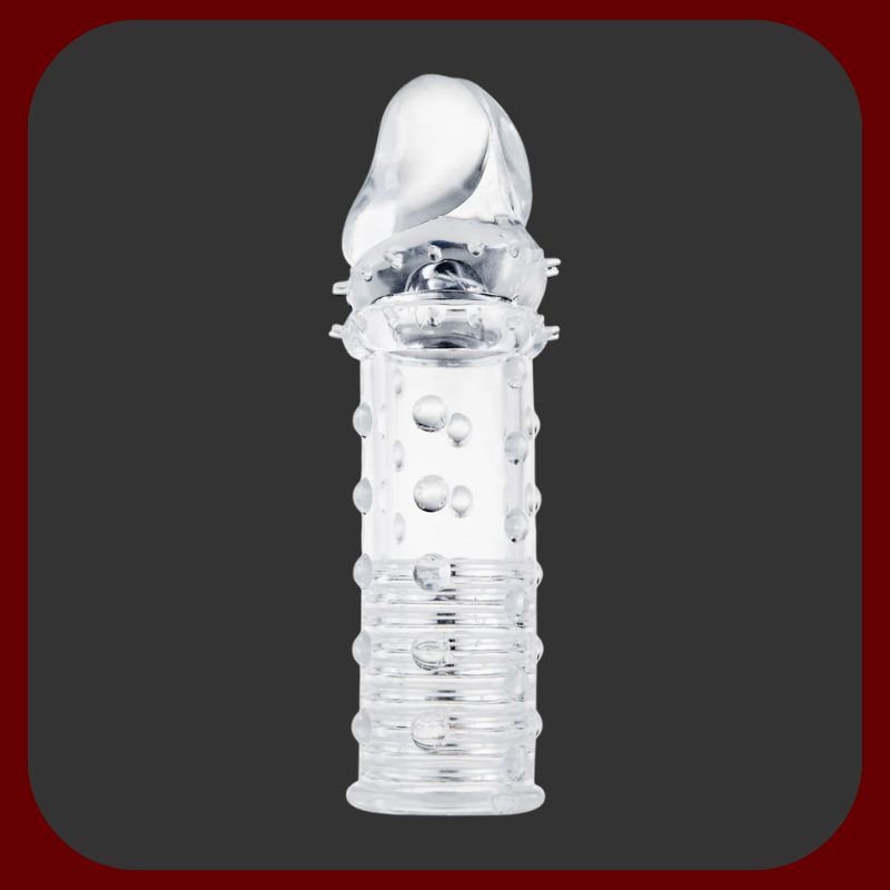 Průhledný elastický návlek na penis s texturovaným povrchem pro prodloužení a zvětšení penisu