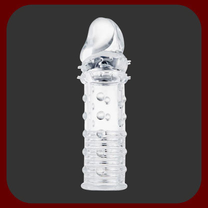 Průhledný elastický návlek na penis s texturovaným povrchem pro prodloužení a zvětšení penisu