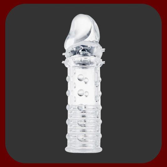 Průhledný elastický návlek na penis s texturovaným povrchem pro prodloužení a zvětšení penisu