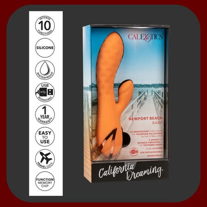 Newport Pulse Vibe – oranžový králičí vibrátor s příklepem, 10 vibračními režimy a USB nabíjením z hebkého silikonu – EROSIANA.