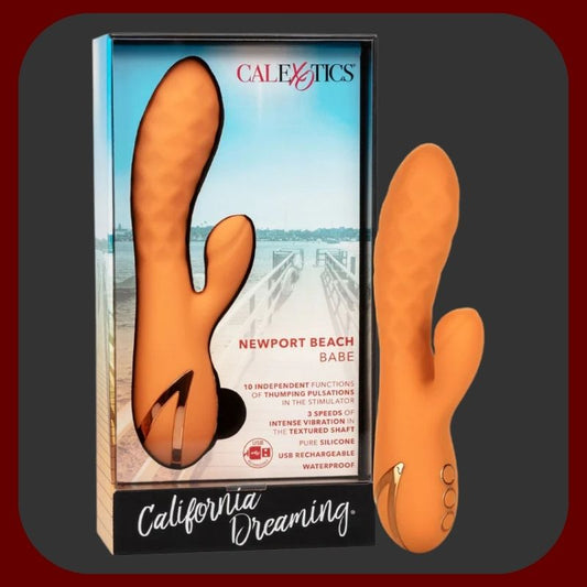 Newport Pulse Vibe – oranžový králičí vibrátor s příklepem, 10 vibračními režimy a USB nabíjením z hebkého silikonu – EROSIANA.