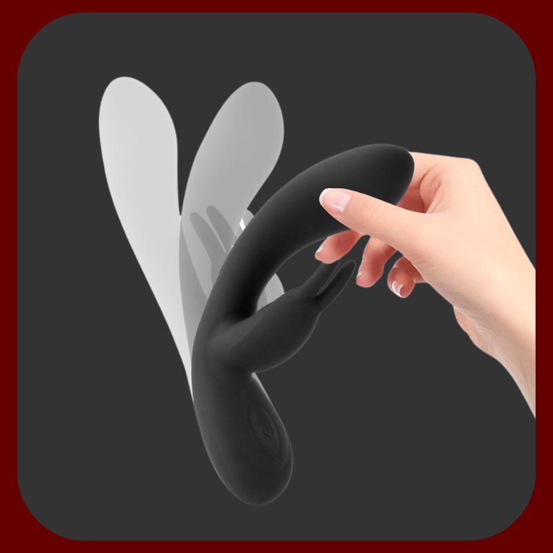 Čierny silikónový králičí vibrátor NOIR s ergonomickým tvarom a dvoma klitorálnymi výbežkami, 19,4 cm dlhý, 3,3 cm široký.