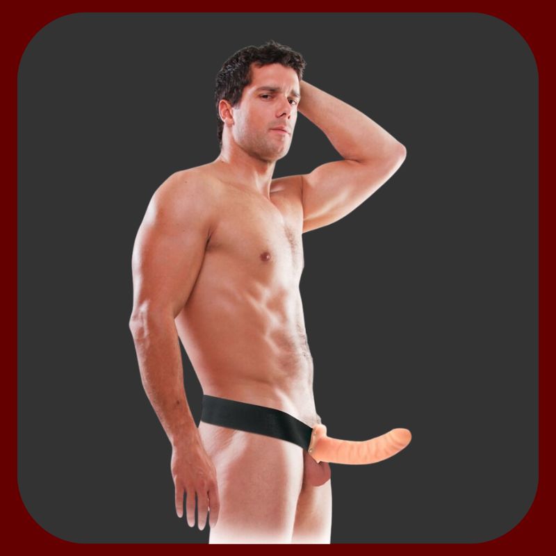 Tělový nositelný dutý strap-on penis 20 cm s nastavitelným opaskem a žebrovanou strukturou pro intenzivní stimulaci.