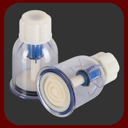 Výkonné průhledné odsávačky na bradavky XL – sada 2 kusů, zvýšení citlivosti a intenzivní stimulace, rozměry 10,5 x 5,8 cm.