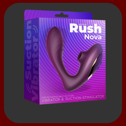 Fialový vibrátor Orgasmic Duo 2v1 s funkcí sání klitorisu a vibracemi na bod G, voděodolný, dobíjecí, z prémiového silikonu.

