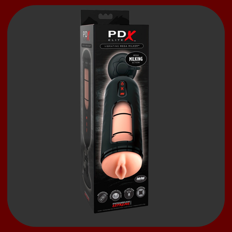 Masturbační vagína pro muže z řady PDX Elite, 24 x 8 cm, vibrační a sací účinky s přísavkou, vyrobeno z Fanta Flesh pro realistický pocit.