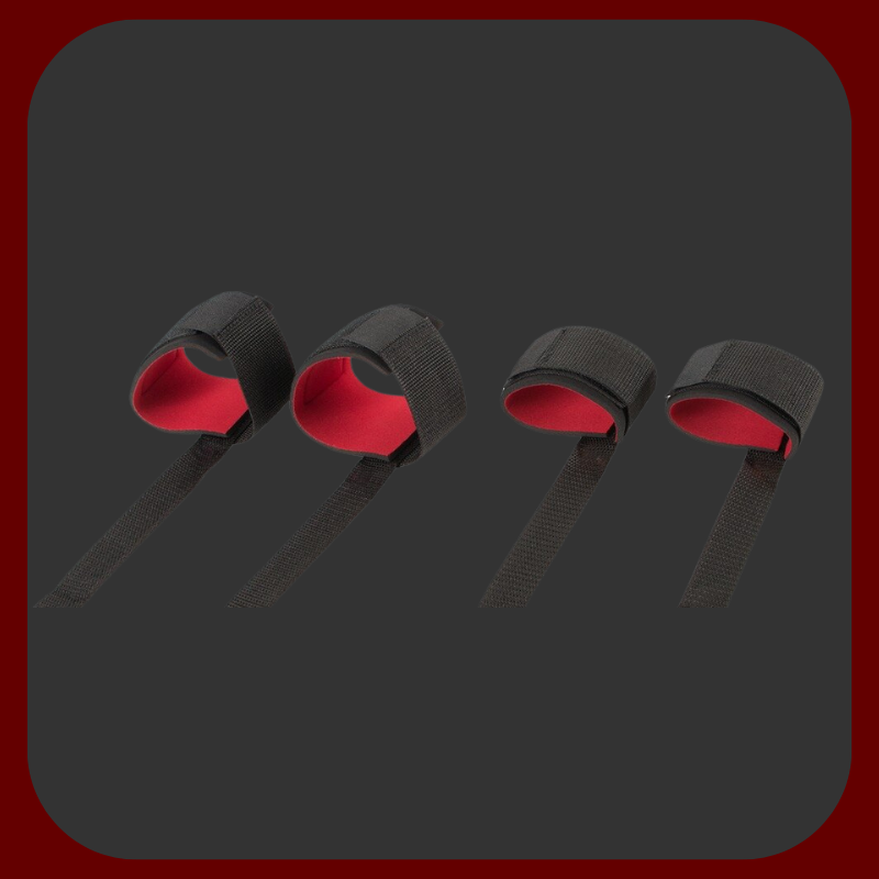 Sada popruhů na svázání zápěstí a kotníků, černo-červené BDSM pouta s nastavitelným zapínáním, ideální pro bondage hry.
