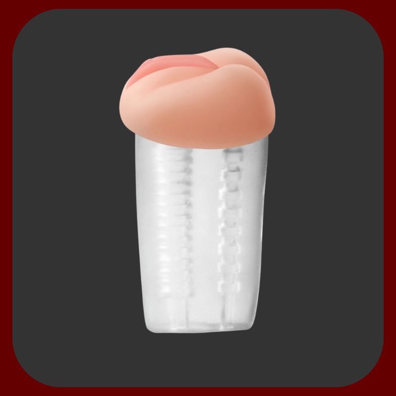 Průhledný masturbátor Pipe Dream Extream See-Thru Stroker s realistickým materiálem Fanta Flesh a vnitřními stimulačními perličkami, délka 14 cm.