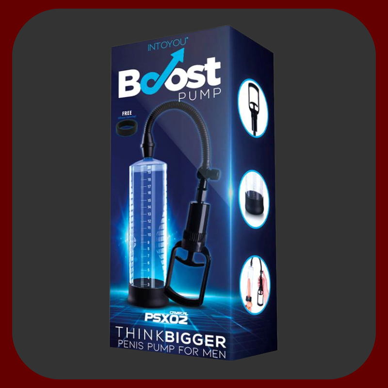 Ruční pumpa na penis PSX02 s ergonomickou rukojetí, černým silikonovým erekčním kroužkem, PVC hadičkou, průhledná.