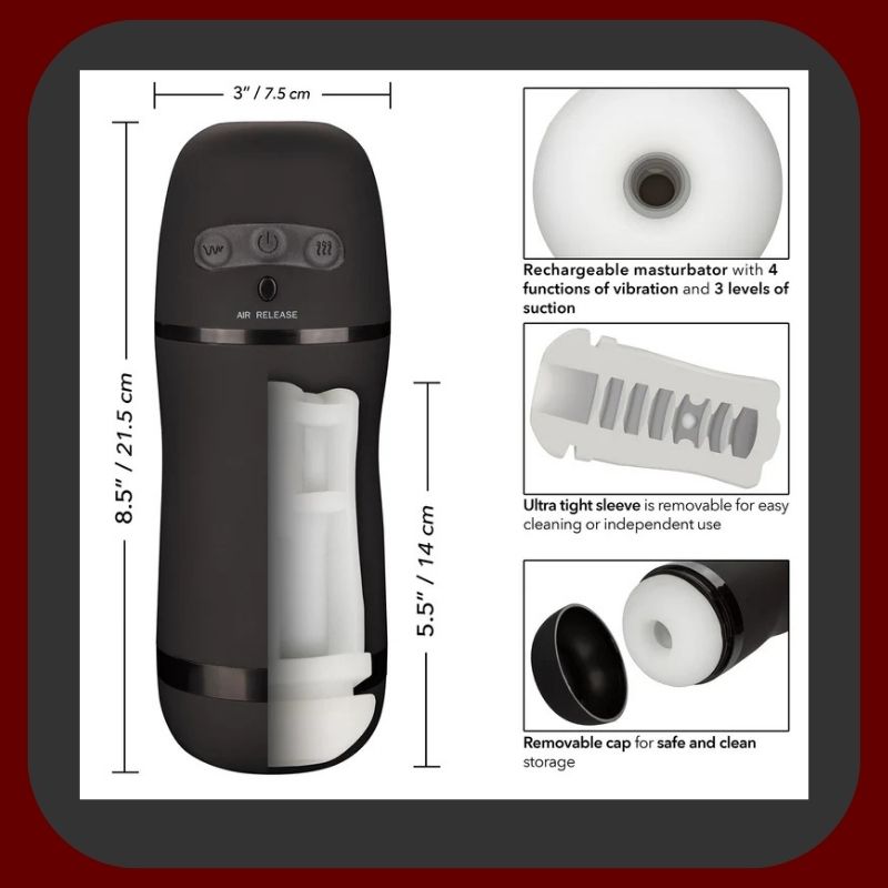 Černý vibrační masturbátor Pulsar Stroker se sacím efektem a USB dobíjením pro intenzivní mužské potěšení – EROSIANA.