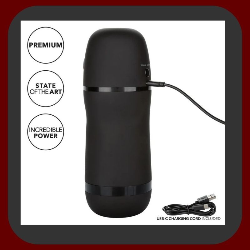 Černý vibrační masturbátor Pulsar Stroker se sacím efektem a USB dobíjením pro intenzivní mužské potěšení – EROSIANA.