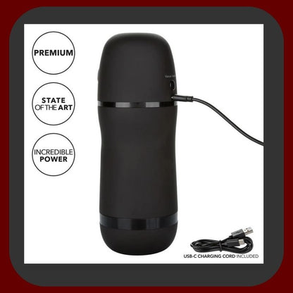 Černý vibrační masturbátor Pulsar Stroker se sacím efektem a USB dobíjením pro intenzivní mužské potěšení – EROSIANA.