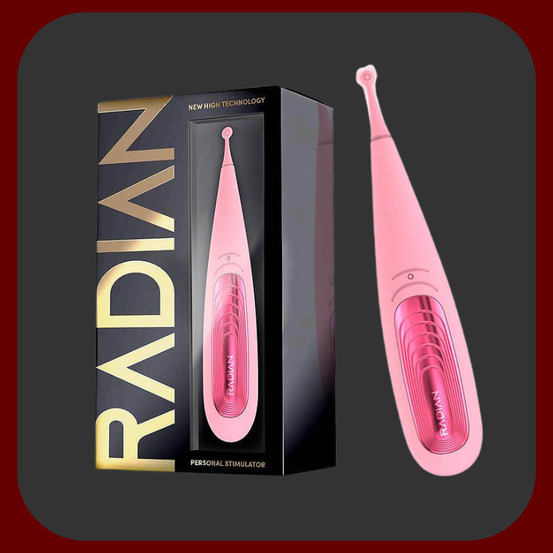 Výkonný ultra vibrující stimulátor klitorisu RADIAN v růžové barvě s ergonomickým designem, 10 vibračními režimy a magnetickým nabíjením.