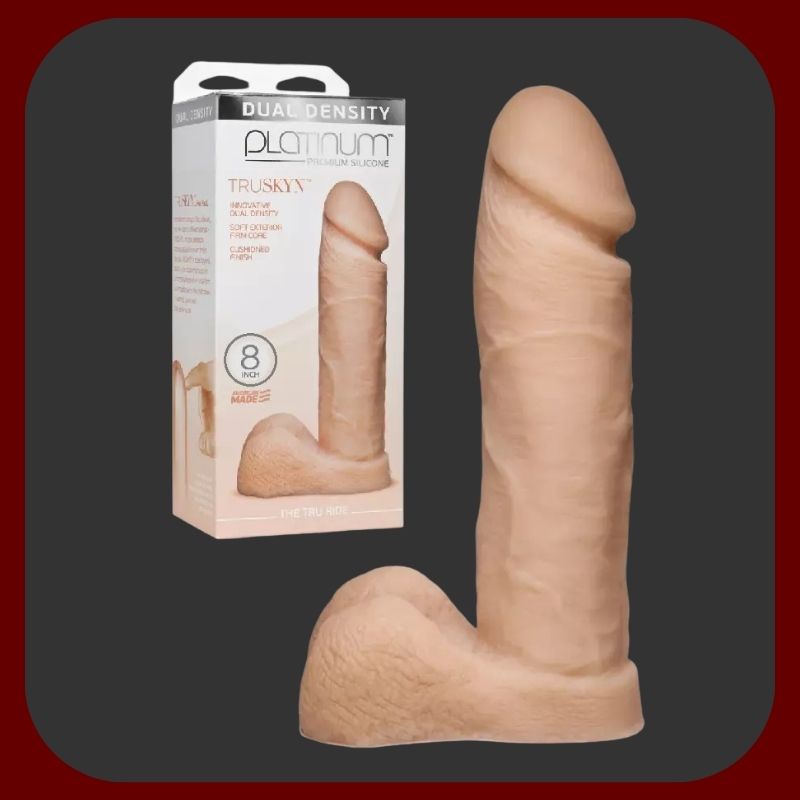 Realistické dildo Tru Ride Dual Density 20 x 5 cm z platinového silikonu s dvojitou hustotou a realistickým žilkováním, tělové barvy