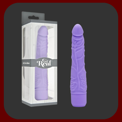 Realistický vibrátor v fialové barvě, vyrobený z voděodolného silikonu. Nabízí 7 vibračních režimů a zakřivený design pro stimulaci bodu G a anální potěšení.