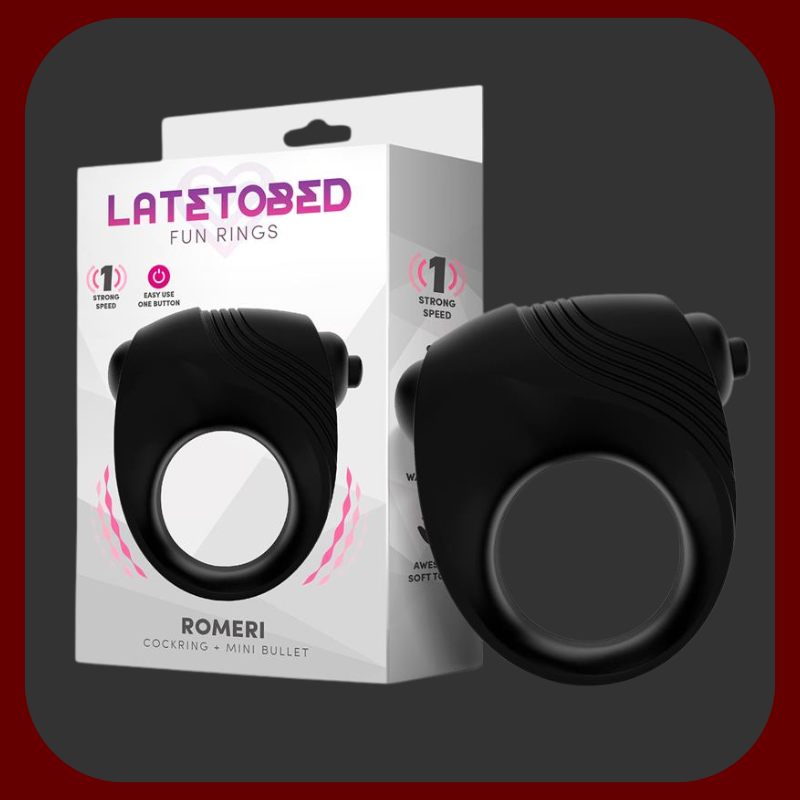 Romeri – erekční kroužek s vibrační kuličkou, vyrobený z čistého černého silikonu pro intenzivnější rozkoš a silnější erekci.