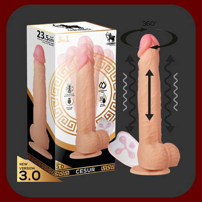 Rotační vibrátor s realistickým tvarem a přísavkou, nabízející funkce vibrací, rotace a tahového pohybu. Vyroben z hebkého lékařského silikonu, v tělové barvě.
