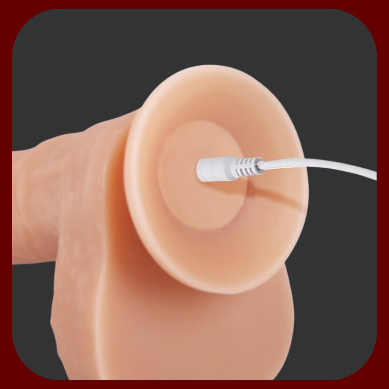 Rotační vibrátor s realistickým tvarem a přísavkou, nabízející funkce vibrací, rotace a tahového pohybu. Vyroben z hebkého lékařského silikonu, v tělové barvě.