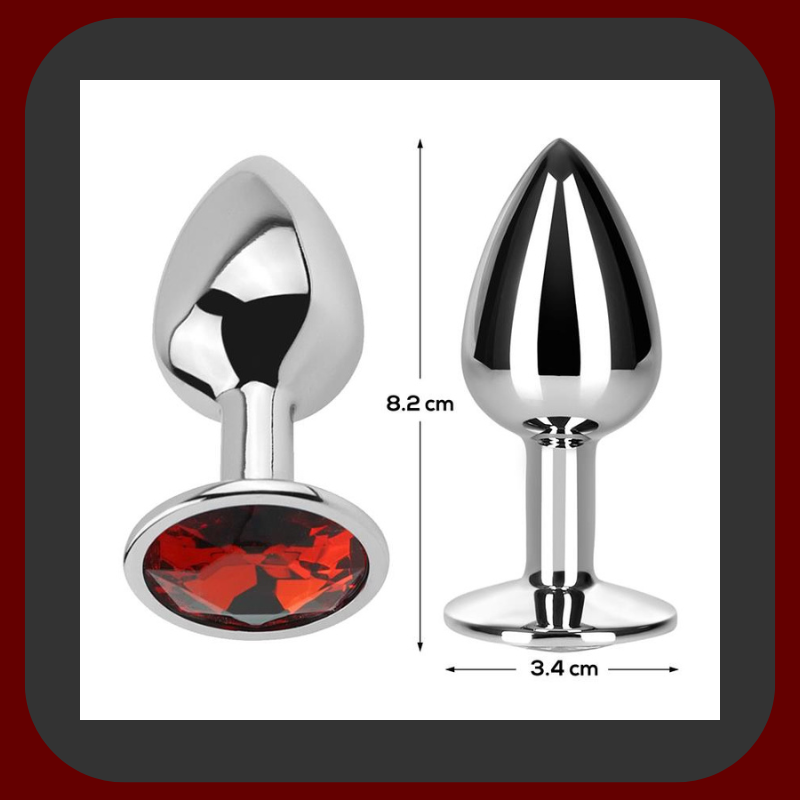 RED Ruby  – Anální kolík ze stříbrného hliníku s červeným drahokamem, elegantní design, hladký povrch a luxusní vzhled.