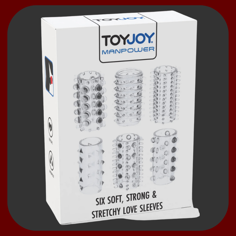 Sada 6 průhledných stimulačních návleků na penis z měkkého, elastického silikonu pro zvýšenou rozkoš a delší výdrž.