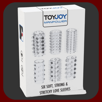 Sada 6 průhledných stimulačních návleků na penis z měkkého, elastického silikonu pro zvýšenou rozkoš a delší výdrž.