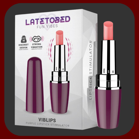 Diskrétní vibrátor Secret Kiss ve tvaru rtěnky, ve fialové a černé barvě, ideální pro klitorální stimulaci, délka 9,5 cm, průměr 2,6 cm.