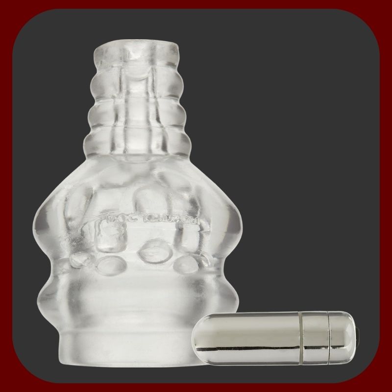 Průhledný vibrační stimulátor varlat Super Ball Sucker s masážními výstupky a 7 režimy vibrací – Doc Johnson – EROSIANA