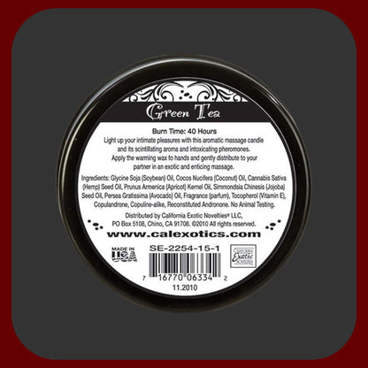 TANTRA masážní svíčka s feromony a vůní zeleného čaje – 120 ml, 40 hodin hoření, přírodní afrodiziakální masážní svíčka pro páry.