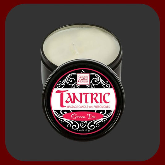 TANTRA masážní svíčka s feromony a vůní zeleného čaje – 120 ml, 40 hodin hoření, přírodní afrodiziakální masážní svíčka pro páry.
