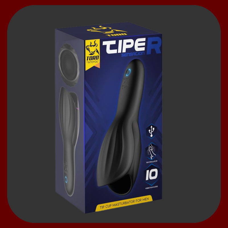 Tipper Tip – černý vibrační masturbátor pro muže, 10 intenzivních režimů vibrací, voděodolný a diskrétní design.
