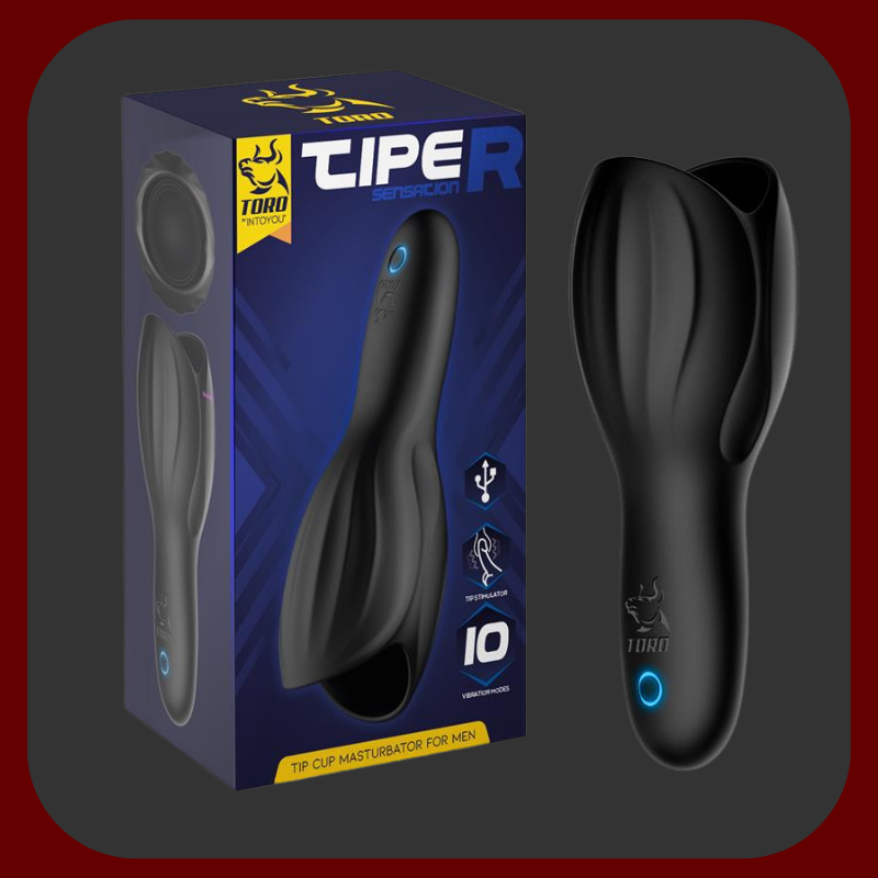 Tipper Tip – černý vibrační masturbátor pro muže, 10 intenzivních režimů vibrací, voděodolný a diskrétní design.