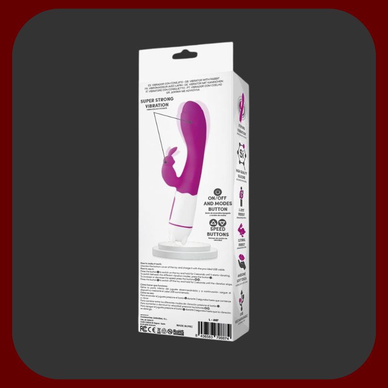 Elegantní fialový králičí vibrátor Tonny z měkkého silikonu s 36 vibračními režimy, určený pro dvojitou stimulaci klitorisu a bodu G.