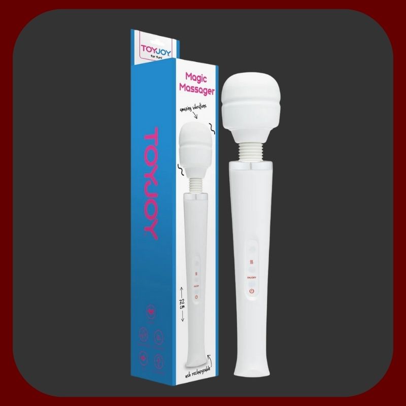 Dobíjecí vibrační masér ToyJoy Magic Wand, bílý, délka 32 cm, 6 vibračních režimů, luxusní provedení