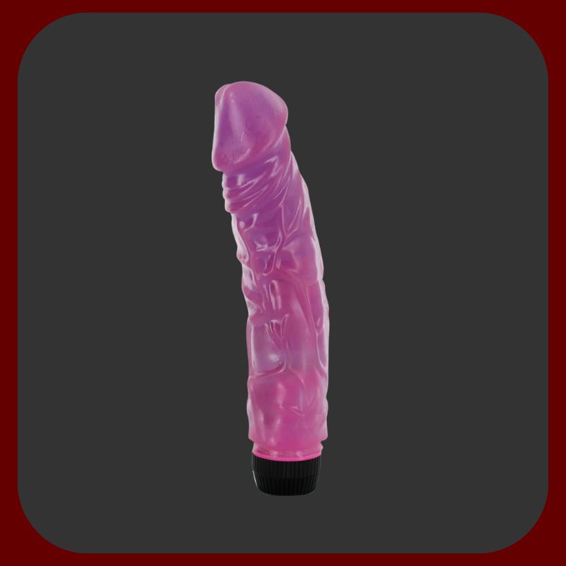 Zakřivený fialový vibrátor Soft Levandule z měkkého PVC, délka 20 cm, průměr 5 cm, nastavitelná rychlost vibrací.